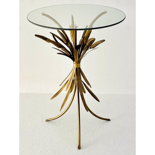 525 - MAISON JANSEN STYLE SIDE TABLE, wheat sheaf base, gilt metal and glass 67cm x 47cm x 47cm.