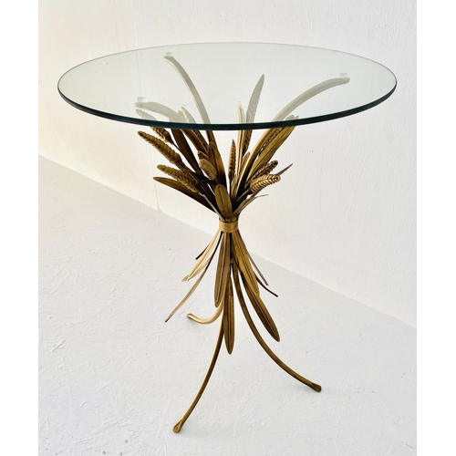 525 - MAISON JANSEN STYLE SIDE TABLE, wheat sheaf base, gilt metal and glass 67cm x 47cm x 47cm.