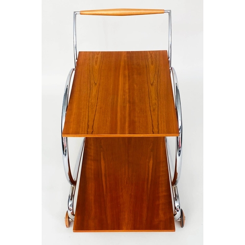 391 - TROLLEY, 1930s style walnut and chrome framed with two tiers and handles, 41cm d x 67cm W x 67cm H.