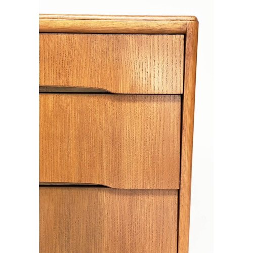 393 - AVALON YATTON CHEST, 1970s oak, with three long drawers and splay supports, 91cm W x 42cm D x 70cm.