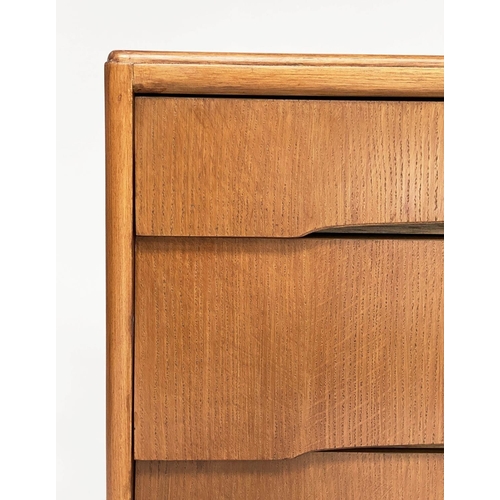 393 - AVALON YATTON CHEST, 1970s oak, with three long drawers and splay supports, 91cm W x 42cm D x 70cm.