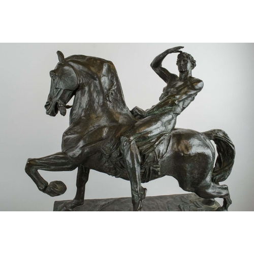 44 - AFTER GEORGE FREDERIC WATTS RA, (1817-1904) 'PHYSICAL ENERGY', bronze on base, 48cm L x 65cm H.