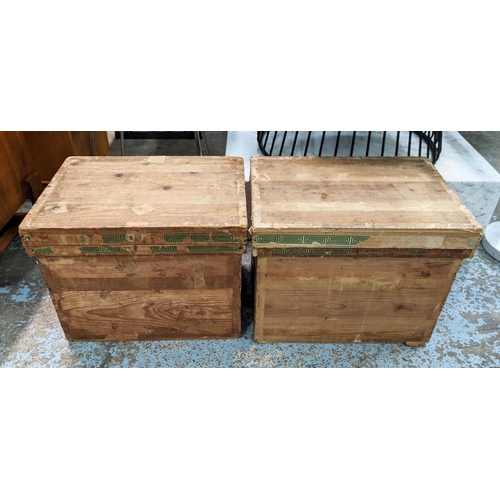 250 - JAPANESE TEA CRATES, 54cm x 38cm x 42cm, a set of two, vintage 20th century, lined interior, with co... 