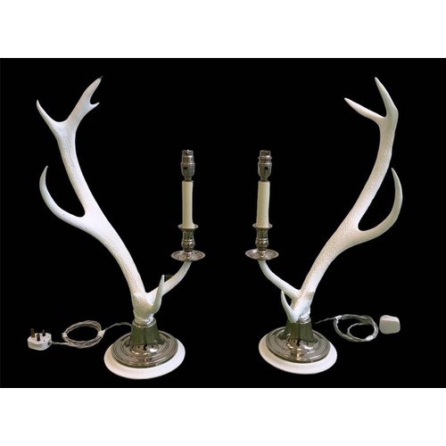 25 - ANTHONY REDMILE STYLE WHITE ANTLER TABLE LAMPS, 63cm H x 28cm x 28cm.