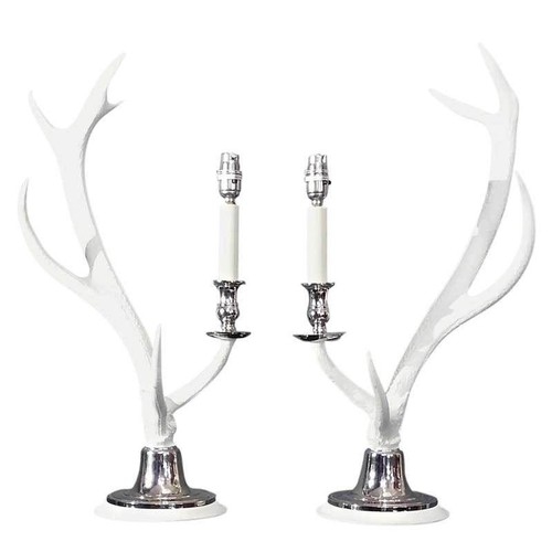 25 - ANTHONY REDMILE STYLE WHITE ANTLER TABLE LAMPS, 63cm H x 28cm x 28cm.