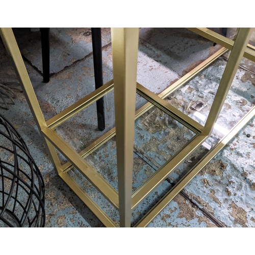 429 - CONSOLE TABLE, 120cm x 36cm x 83cm, contemporary design, mirrored top, gilt metal with three under-t... 