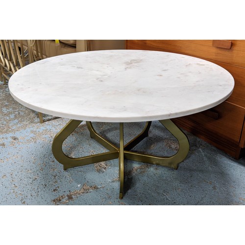 430 - COCKTAIL TABLE, 40cm high, 80cm diameter, circular form, marble top, gilt metal base