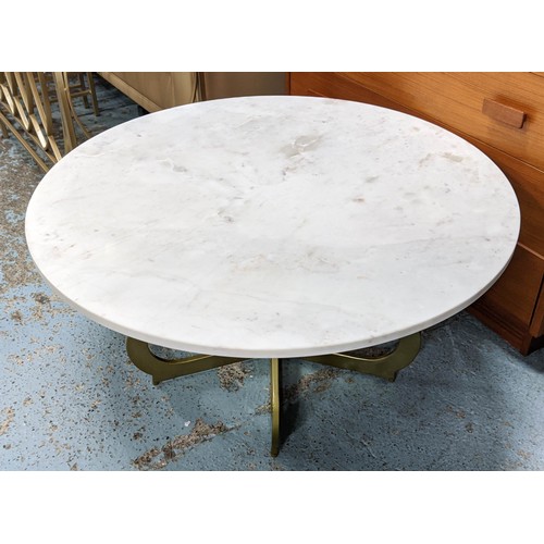 430 - COCKTAIL TABLE, 40cm high, 80cm diameter, circular form, marble top, gilt metal base