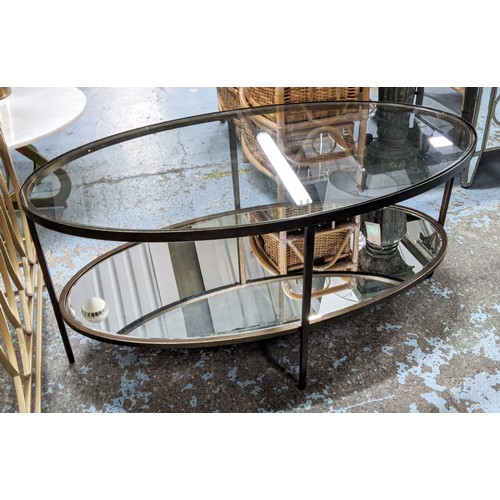 432 - COCKTAIL TABLE, 1960's French style, glass top, mirrored undertier, 111cm x 61cm x 42cm.