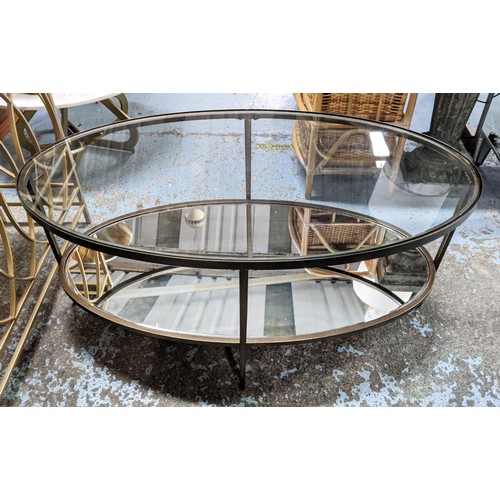 432 - COCKTAIL TABLE, 1960's French style, glass top, mirrored undertier, 111cm x 61cm x 42cm.