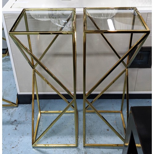 434 - PEDESTALS, a pair, 86cm H x 30cm x 30cm, 1970's French style, gilt metal and glass. (2)