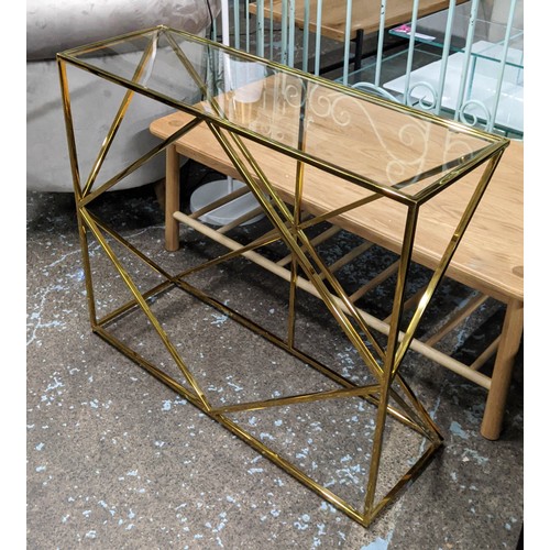 444 - CONSOLE TABLE, 90cm x 30cm x 77cm, 1970's French style, gilt metal and glass.