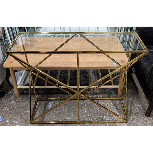 444 - CONSOLE TABLE, 90cm x 30cm x 77cm, 1970's French style, gilt metal and glass.