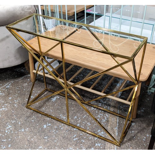 444 - CONSOLE TABLE, 90cm x 30cm x 77cm, 1970's French style, gilt metal and glass.