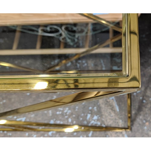 444 - CONSOLE TABLE, 90cm x 30cm x 77cm, 1970's French style, gilt metal and glass.