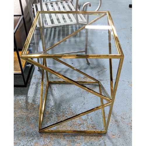 445 - SIDE TABLE, 43cm x 43cm x 63cm, 1970's French style gilt metal and glass.