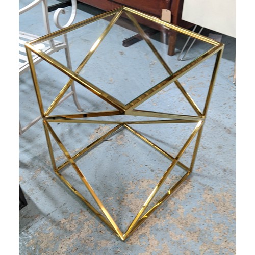 445 - SIDE TABLE, 43cm x 43cm x 63cm, 1970's French style gilt metal and glass.