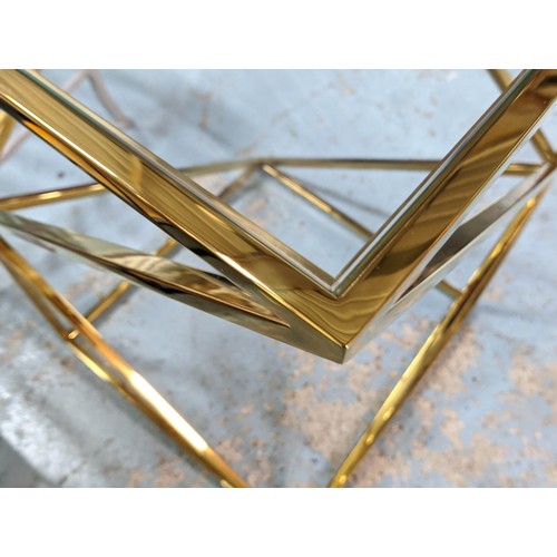 445 - SIDE TABLE, 43cm x 43cm x 63cm, 1970's French style gilt metal and glass.