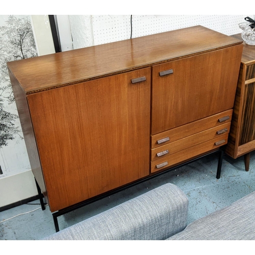 260 - SIDEBOARD, Vintage mid 20th century, 126cm x 41cm x 106cm, sapele, maple and black metal with three ... 