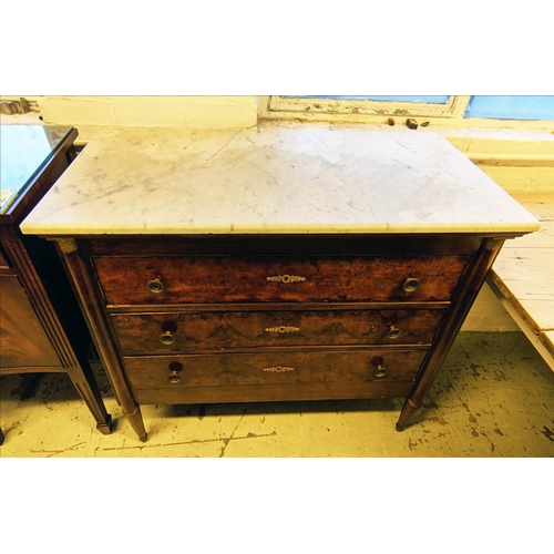 545 - COMMODE, 112cm W x 92cm H x 49cm D Empire burr walnut with a rectangular marble top above three long... 