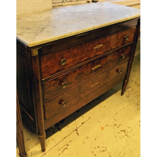 545 - COMMODE, 112cm W x 92cm H x 49cm D Empire burr walnut with a rectangular marble top above three long... 