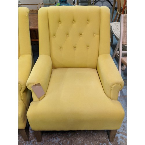 446 - OKA ARMCHAIRS, a pair, 94cm H, mustard cord upholstery. (2)