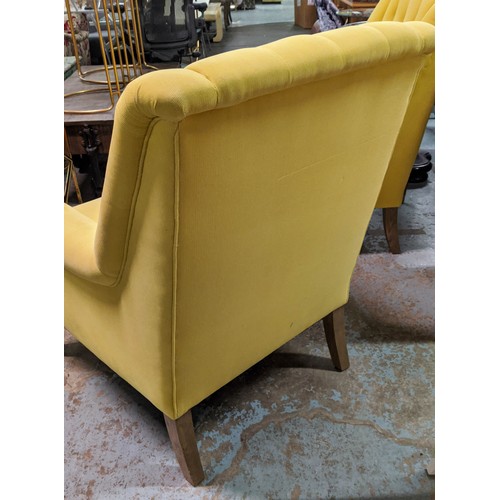 446 - OKA ARMCHAIRS, a pair, 94cm H, mustard cord upholstery. (2)