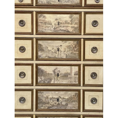 285 - SEMAINIER, 19th century French cream painted parcel gilt with marble top above six hand painted Neo ... 