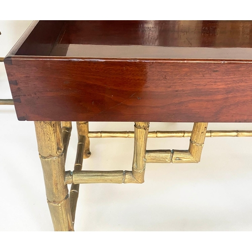 286 - SHIPS LOW TABLES, a pair, rectangular mahogany with galleried tops and substantial bronze faux bambo... 