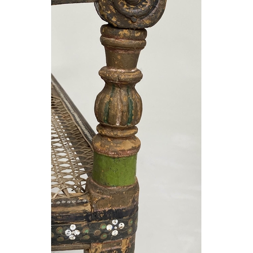 288 - ANGLO INDIAN HALL VERANDA SEAT, 19th century North Indian hand painted hardwood and cane work panell... 