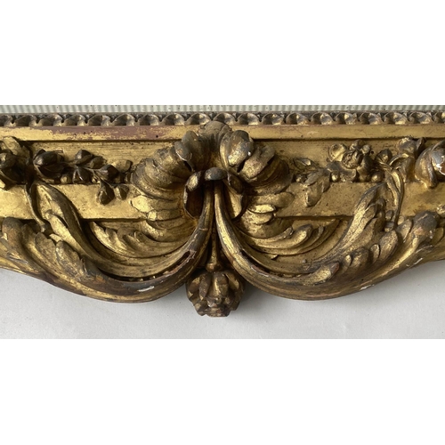 292 - CONSOLE TABLE, 19th century French Louis XVI style carved giltwood, with demi lune marble top above ... 