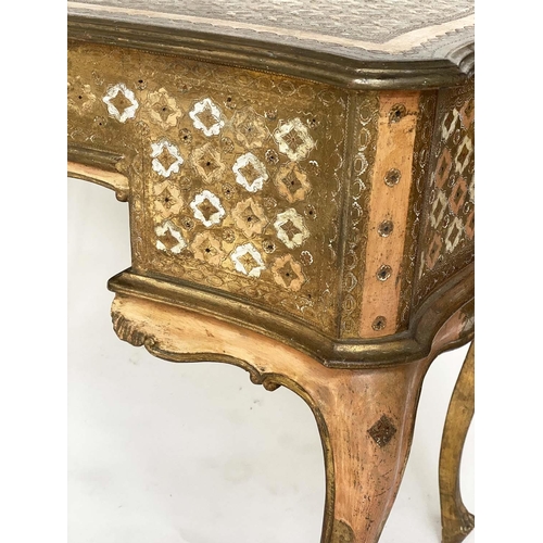 223 - WRITING/CENTRE TABLE, Florentine giltwood, painted and incised with five drawers, 90cm W x 50cm D x ... 