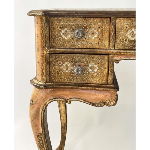 223 - WRITING/CENTRE TABLE, Florentine giltwood, painted and incised with five drawers, 90cm W x 50cm D x ... 