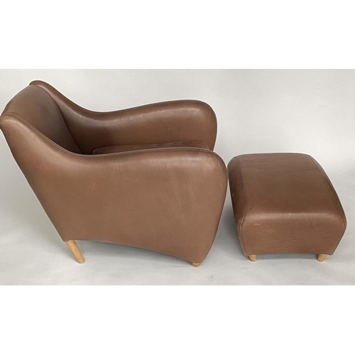 389 - SCP BALZAC ARMCHAIR AND STOOL, by Matthew Hilton, chair 64cm W, stool 70cm W. (2)