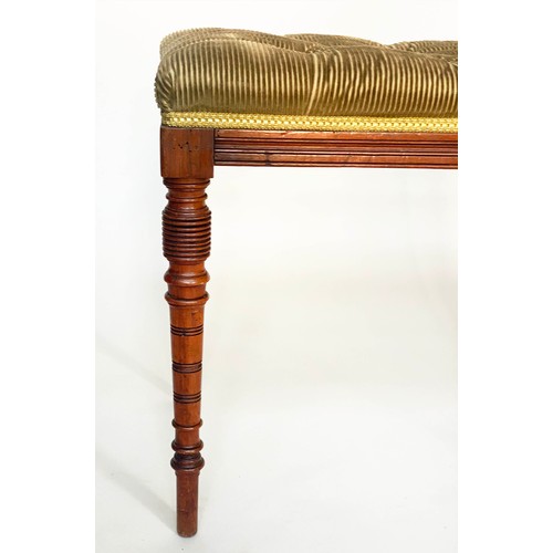 219 - WINDOW SEAT, late 19th century Aesthetic ribbed green buttoned velvet, woven silk trim and turned ta... 