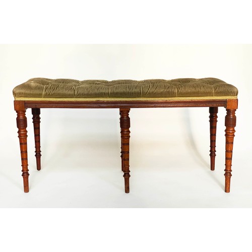 219 - WINDOW SEAT, late 19th century Aesthetic ribbed green buttoned velvet, woven silk trim and turned ta... 