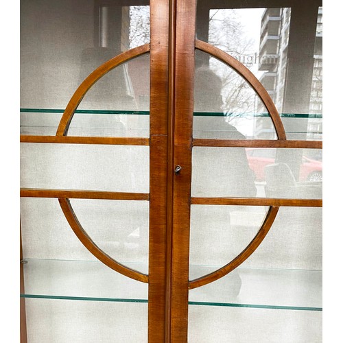 281 - ART DECO DISPLAY CASE, walnut and burr walnut with arched top and two astragal glazed doors, 91cm x ... 