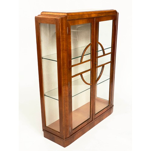 281 - ART DECO DISPLAY CASE, walnut and burr walnut with arched top and two astragal glazed doors, 91cm x ... 