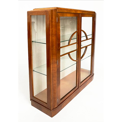 281 - ART DECO DISPLAY CASE, walnut and burr walnut with arched top and two astragal glazed doors, 91cm x ... 