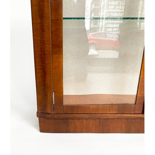 281 - ART DECO DISPLAY CASE, walnut and burr walnut with arched top and two astragal glazed doors, 91cm x ... 