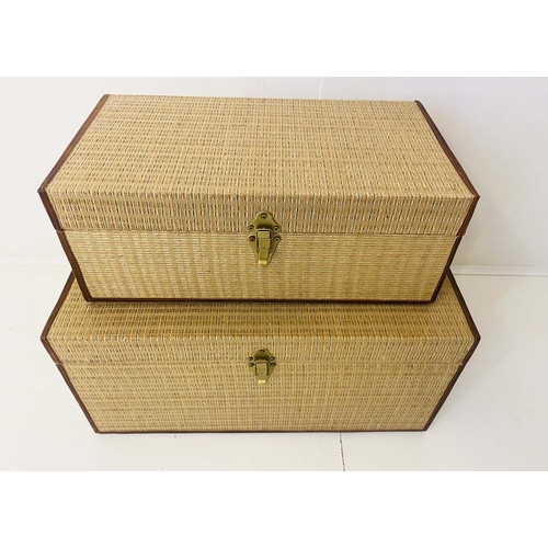 470 - TRUNKS, graduated set of two, 65cm x 40cm x 50cm, woven upholstered finish. (2)