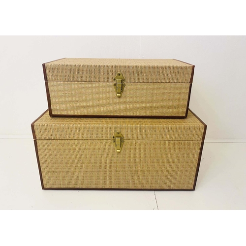 470 - TRUNKS, graduated set of two, 65cm x 40cm x 50cm, woven upholstered finish. (2)