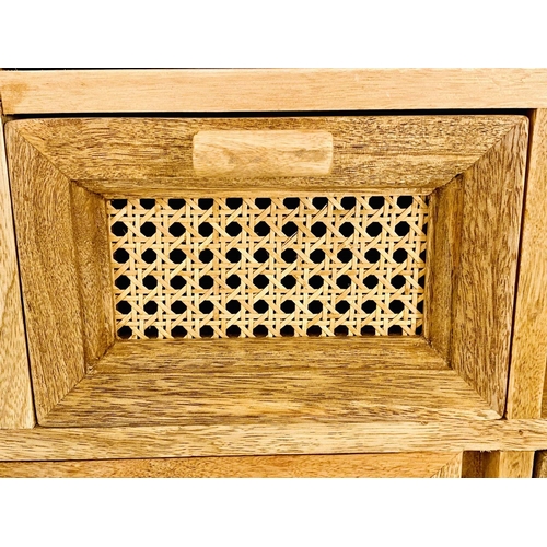 471 - SIDEBOARD, 115cm x 40cm x 81cm, 1960s Danish style, caned detail.