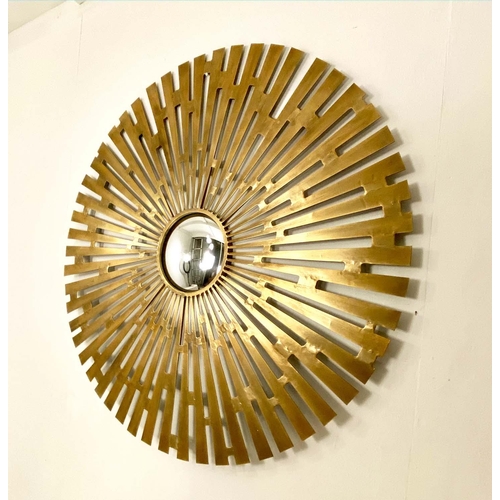 475 - SUNBURST WALL MIRROR, 102cm diameter, gilt metal, convex plate.