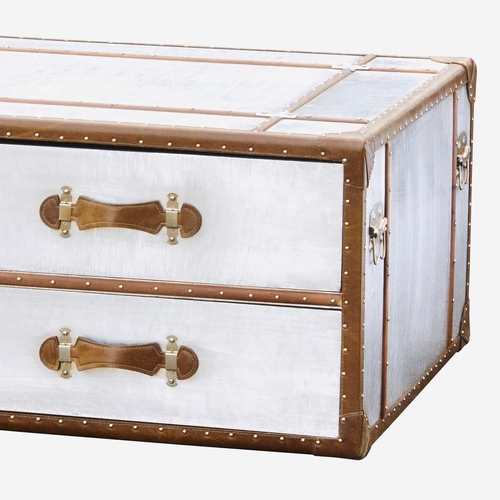 476 - AVIATOR DESIGN LOW TABLE, 47cm H x 134cm W x 84cm D, fitted with three drawers.