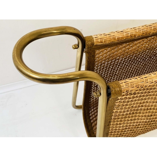 481 - READING RACK, 39cm H x 64cm W x 20cm D, 1950s French style, rattan and gilt metal.