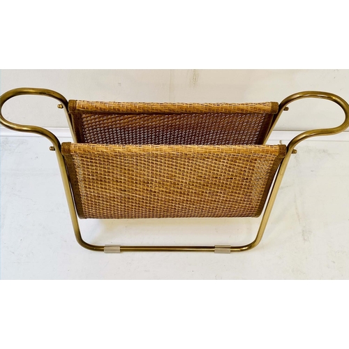 481 - READING RACK, 39cm H x 64cm W x 20cm D, 1950s French style, rattan and gilt metal.