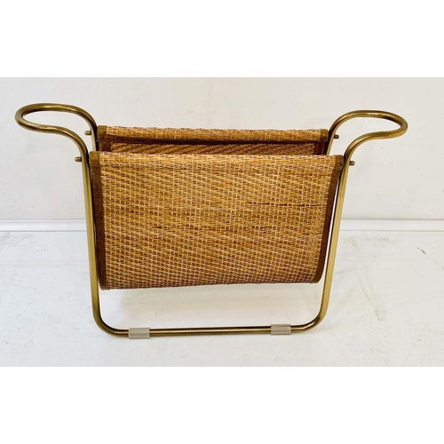 481 - READING RACK, 39cm H x 64cm W x 20cm D, 1950s French style, rattan and gilt metal.