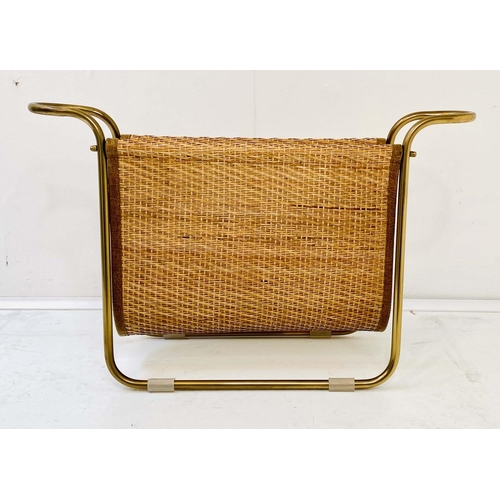 481 - READING RACK, 39cm H x 64cm W x 20cm D, 1950s French style, rattan and gilt metal.