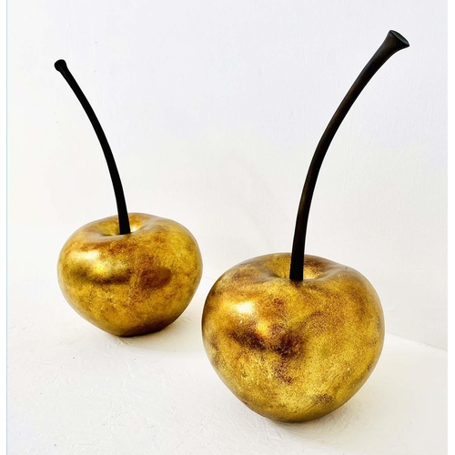 482 - SCULPTURAL CHERRIES, 55cm high, 35cm diameter, a pair, gilt finish, black stems (2)